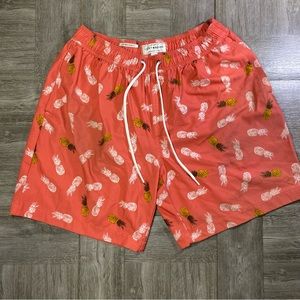Lucky Brand Swim Trunks Saturday Stretch Men's Large L x 7" Orange w/ Pineapple